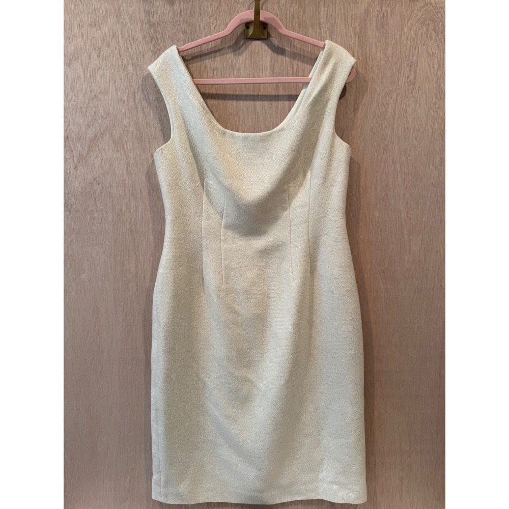 Kay Unger New York Pearl Tweed Metallic Sleeveless Sheath Dress Size 14 Cream